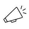 Outline icon of a megaphone emitting sound.