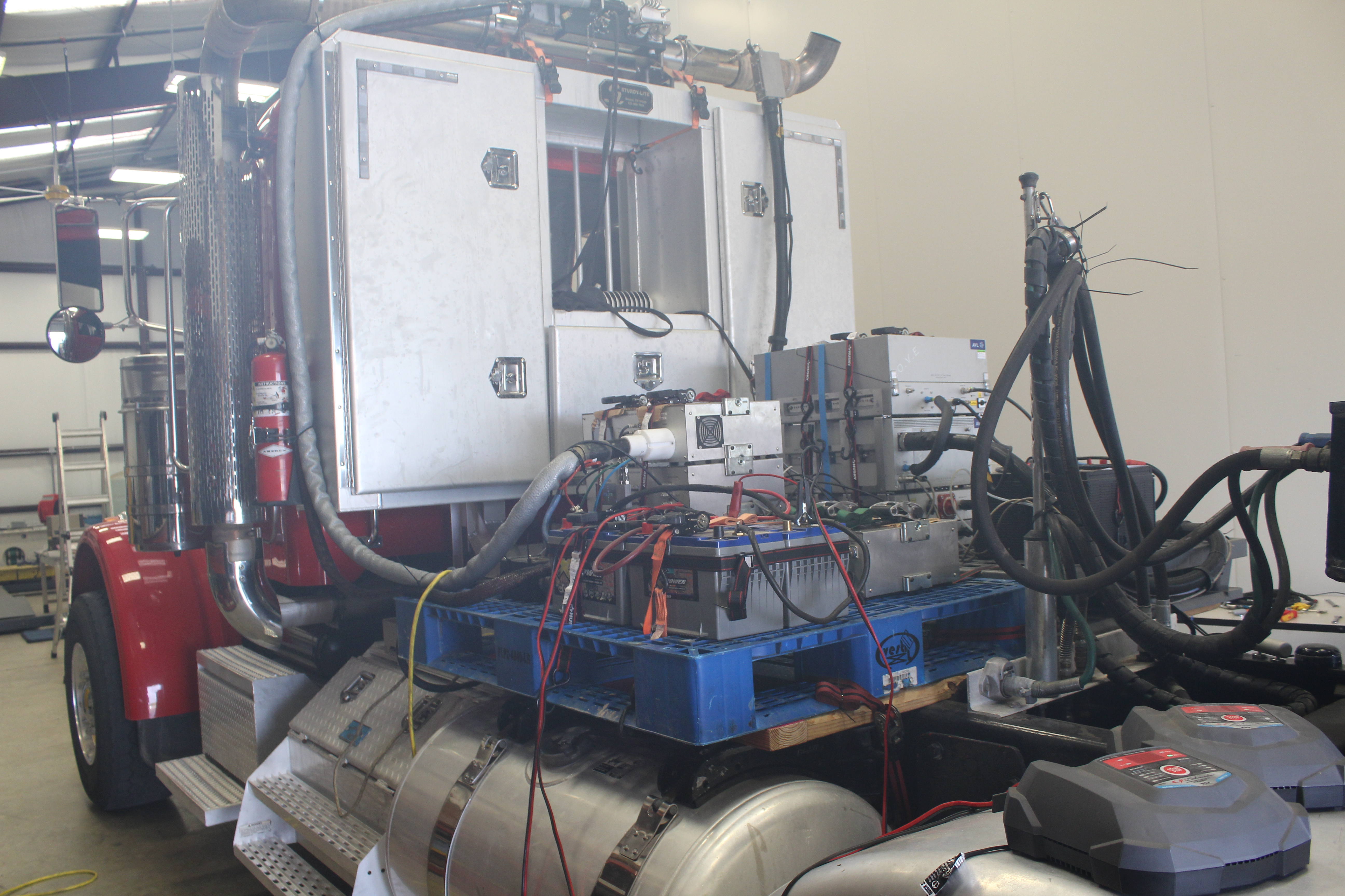 Portable emission monitoring set up for test vehicles.