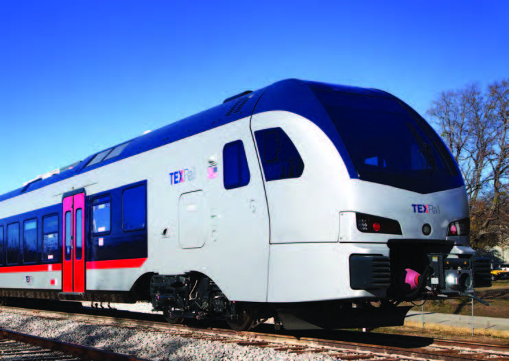 This is an image of a TEXRail railcar