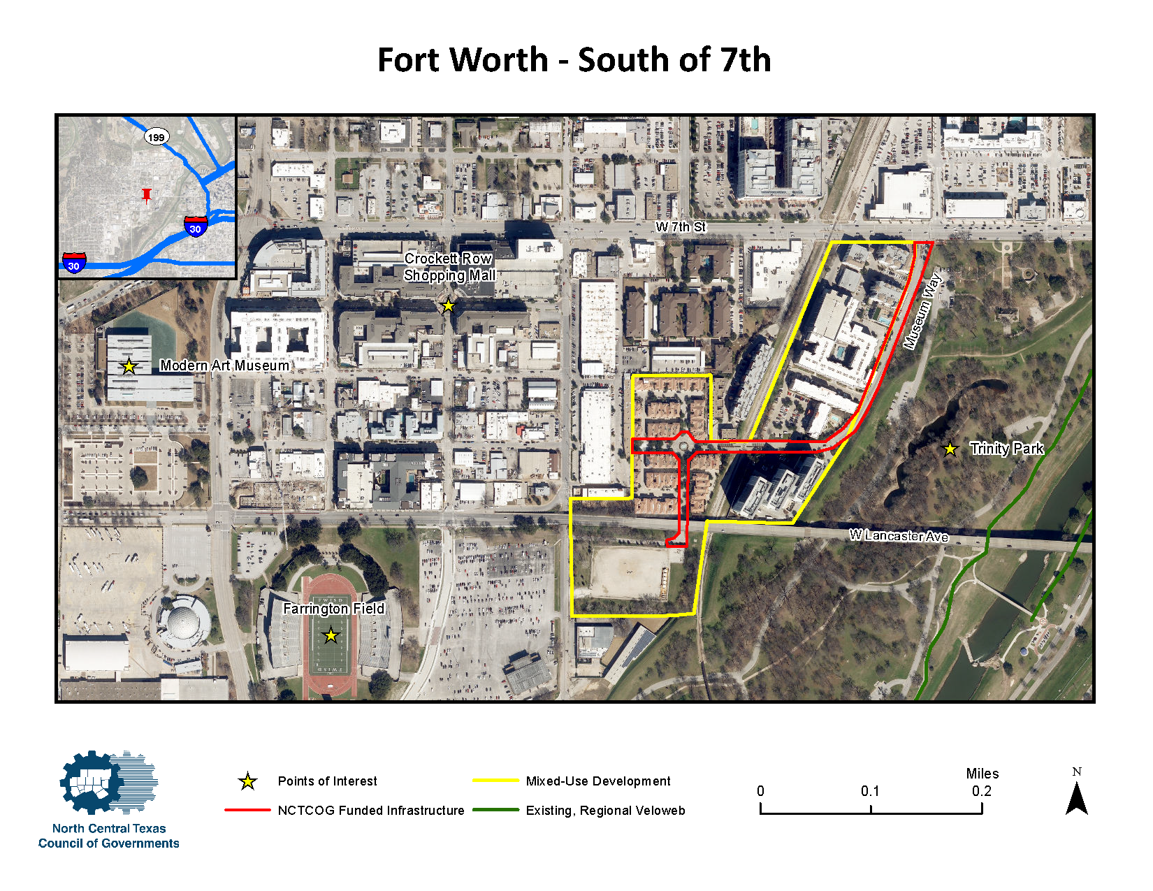 This is an aerial view of the West Seventh development in Fort Worth