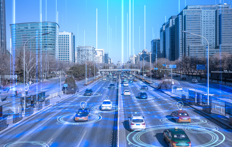 Connected Vehicles traveling down a highway