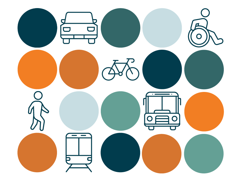 A decorative image of multiple modes of transportation