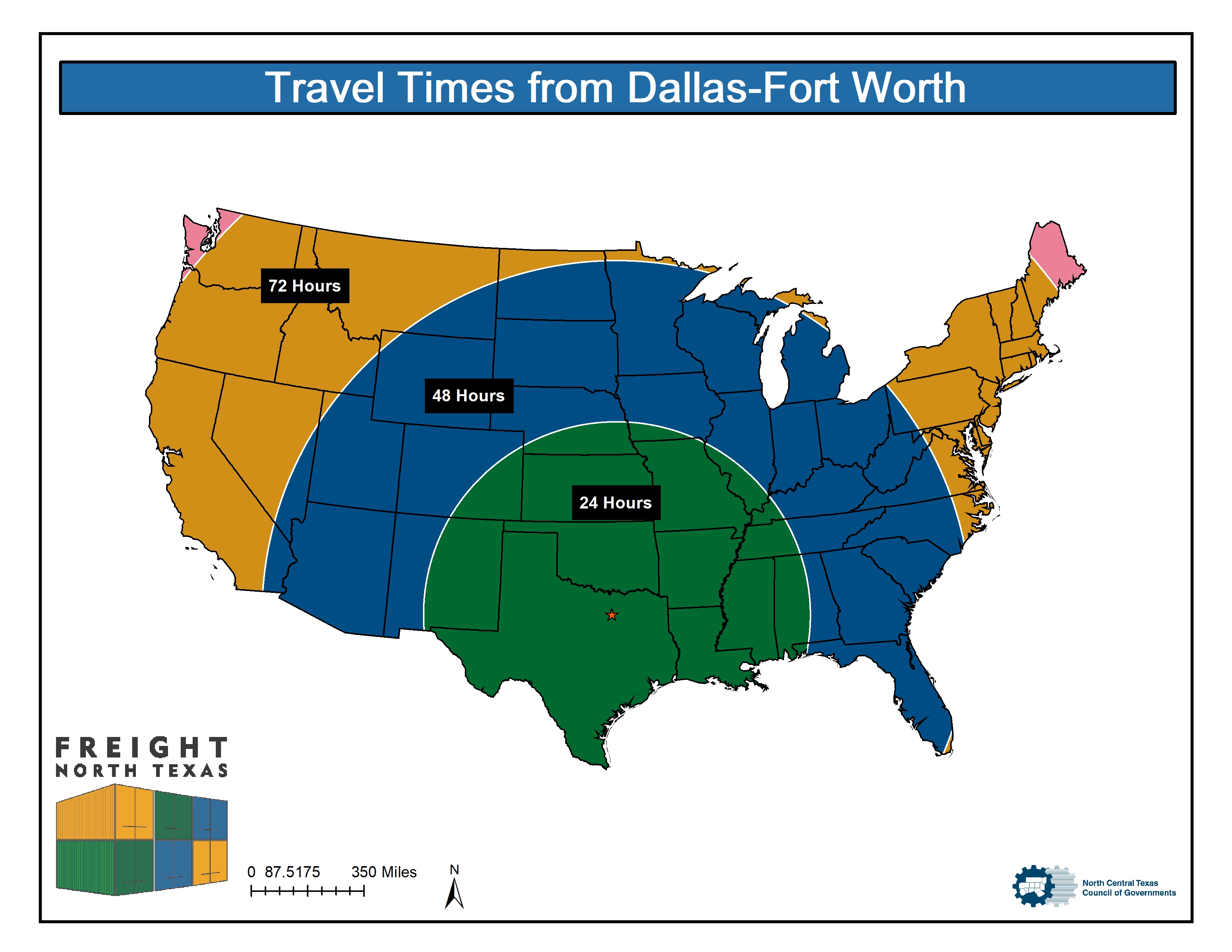 Travel Times from Dallas Fort Worth map