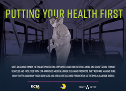 Mask Up! Campaign Ad with several transit riders being shown wearing masks to avoid disease