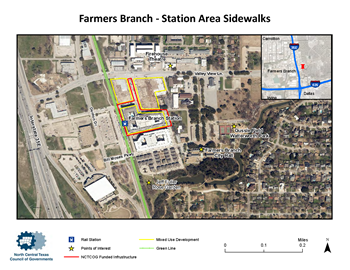 Aerial graphic of Farmers Branch Station Area Sidewalk development