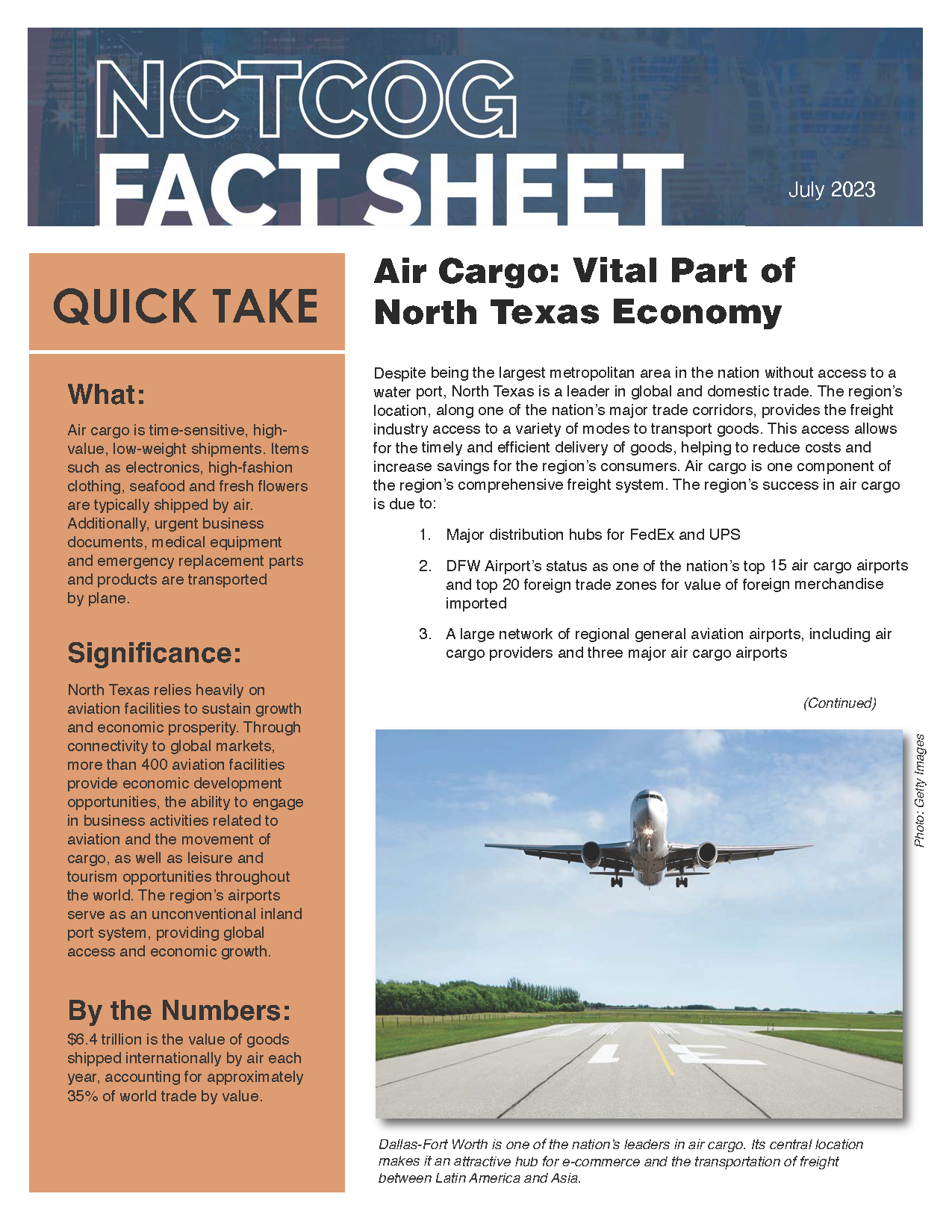 An image of the front page of the air cargo fact sheet