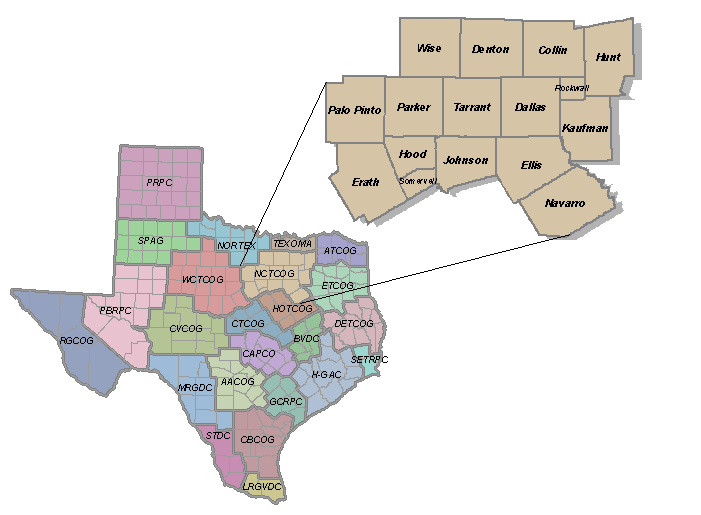 North Central Texas Council Of Governments NCTCOG Region Map