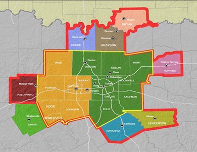 Preview of map displaying Metropolitan and Micropolitan Statistical Areas in North Central Texas. For more information, contact James Mclane at 817-704-5636.