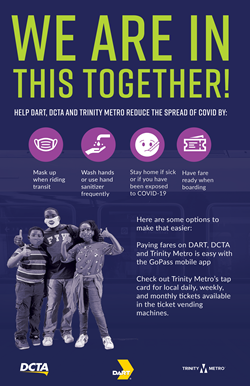 We are in this Together! Campaign Ad with 3 kid transit riders giving a thumbs up to ride responsibly