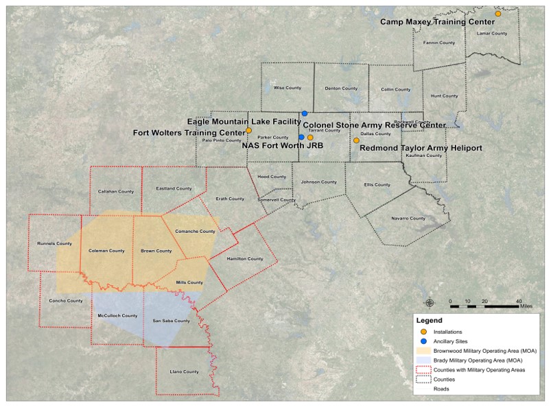 Map showing study area of the Joint Land Use Study area which is a cooperative planning project between the Naval Air Station Joint Reserve Base Fort Worth, surrounding cities, and Tarrant county.