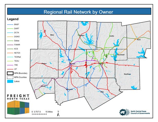 North Central Texas rail map by operator