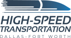 High speed transportation logo for dallas fort worth picturing a blue rail
