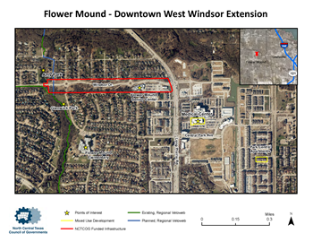 Aerial graphic of Flower Mound's Downtown West Windsor Extension