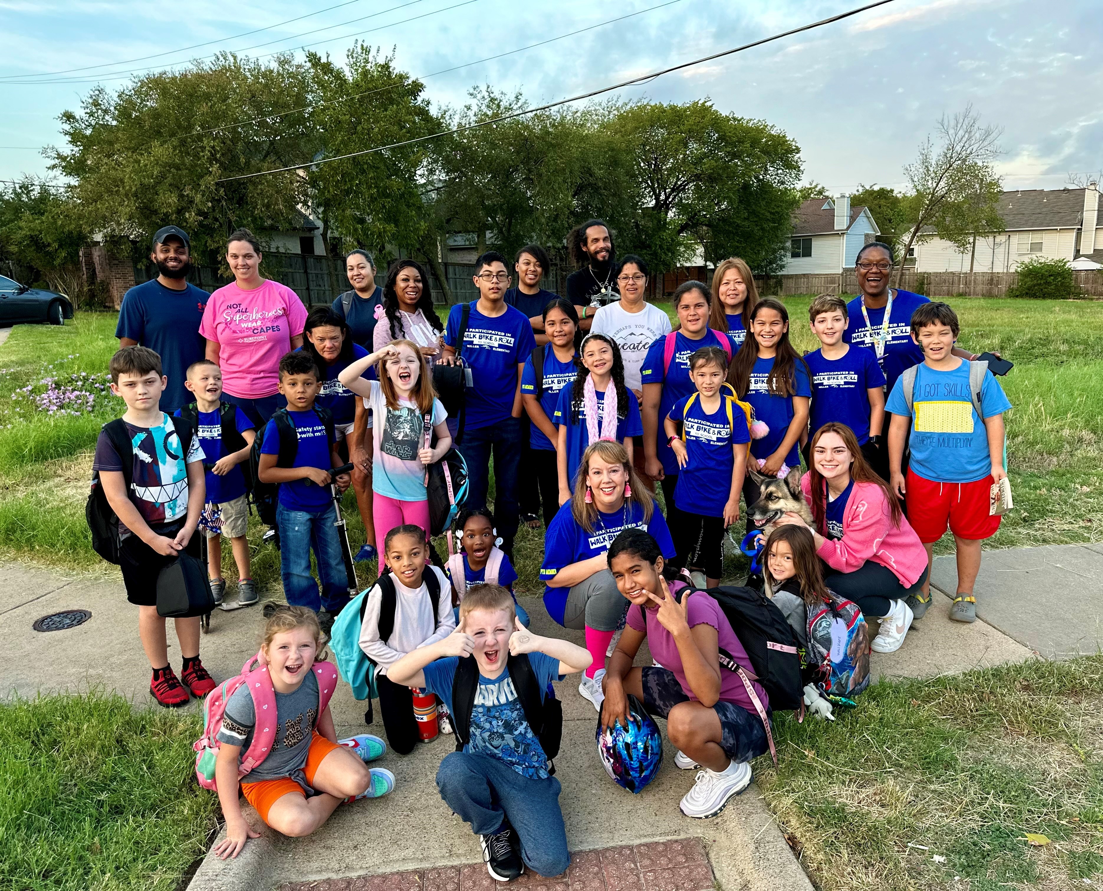 students participating in walk to school day