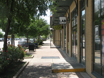 This in a photo of pedestrian amenities at GrandMarc in Fort Worth