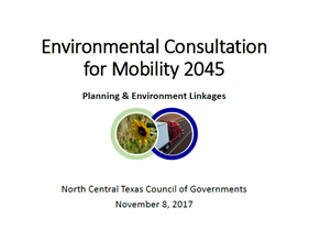 Environmental Consulation for Mobility 2045 logo with a sunflower and 18-wheeler truck