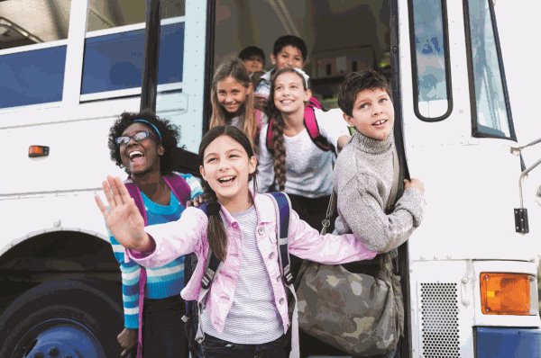 Students getting off a transit bus