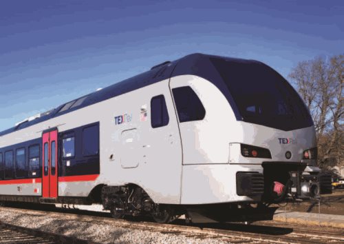 This is an image of a TEXRail railcar