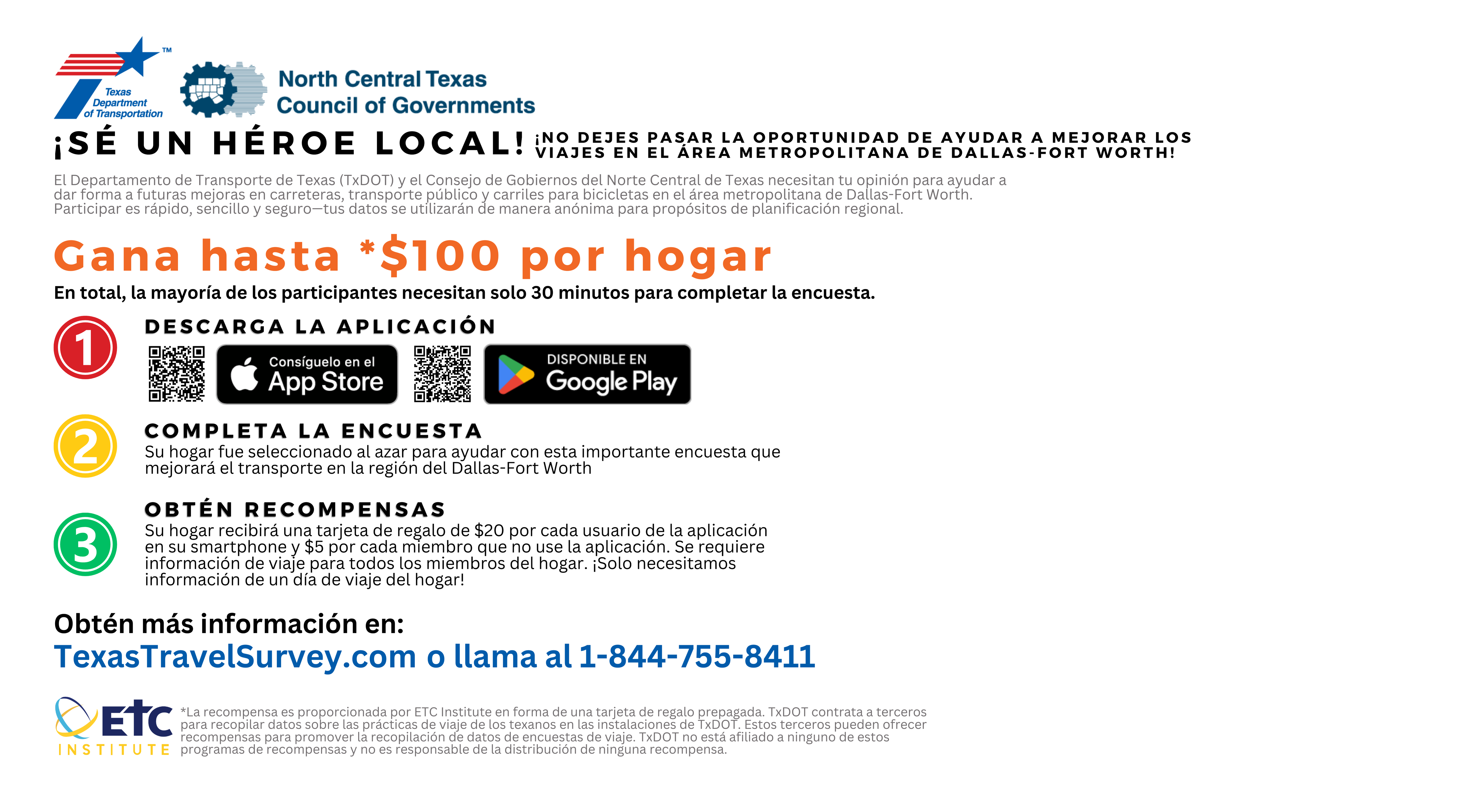 2025 Household Travel survey back of postcard with details in Espanol