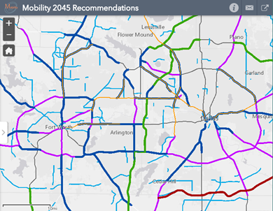 Map thumbnail linked to interactive map that outlines Mobility 2045's recommendations