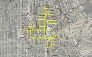 Identifying pedestrian routes within the .5 mile walk distance from a transit stop.