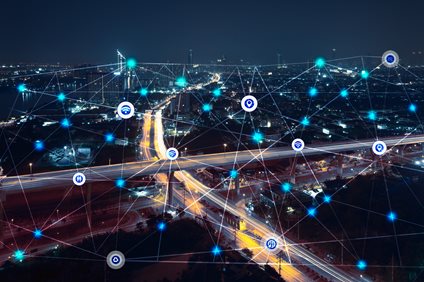 City and highways with several data points overlayed