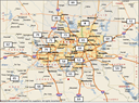 Map shows the current highest ozone 1-hour levels measured in parts per billion for each of the metropolitan areas in Texas where ozone is measured by the TCEQ.