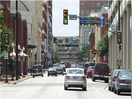 Photo example of a one-way street with signal coordination